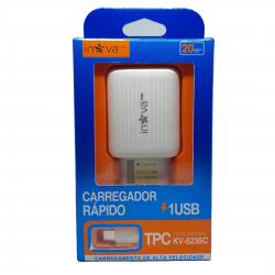 Carregador Turbo 20Watts 4.0A com cabo Type C Quick Charge 3.0 Android e IOS com 1 USB