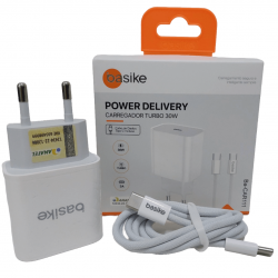 Carregador Turbo 30W Power Delivery Com Cabo Tipo-C/Tipo-c Incluso - Basike
