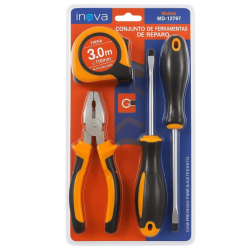 KIT DE FERRAMENTAS INOVA - 2 CHAVES(FENDA E PHILIPS), 1 TRENA, 1 ALICATE - MD-12767