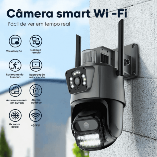 Câmera Externa Sirene Alarme Lente Dupla Visão Noturna Audio Smart Wi-Fi 360º - Inova