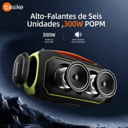 Caixa de Som Bluetooth Portátil Basike Ba RAD 122 - 300W, RGB, TWS, IPX6, 30000mAh