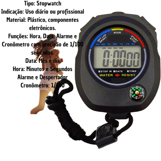 Cronômetro Progressivo De Mão Digital Alarme Hora Com Corda Temporizador Esporte Estudo Esportivo Relógio