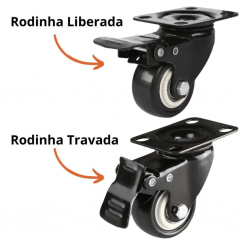 Rodas Giratório Kit 4 Unidades Reforçado 1,5 Polegadas Poliuretano Anti Risco Para Moveis - GB59250