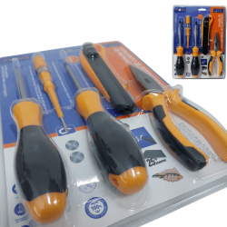 CONJUNTO 5 PECAS DE FERRAMENTAS MANUAIS, SENDO: CHAVE DE FENDA, CHAVE TESTE, CHAVE PHILLIPS, ALICATE - MD-12764