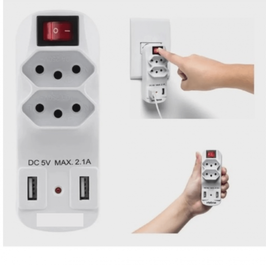 Adaptador Tomada Mais Usb Padrao Duplo 2 Portas SL6017