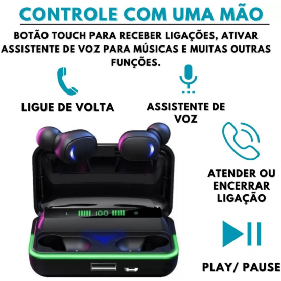 FONE DE OUVIDO BLUETOOTH COM VISOR INDICADOR  DE BATERIA, WIRELESS E REDUÇÃO DE RUÍDO - INOVA