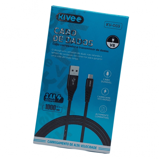 Cabo Carregador De Celular (USB-V8) - 3.4A - 1M - KV-003 - KIVEE
