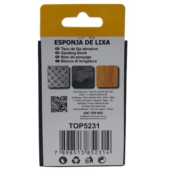 ESPONJA DE LIXA RETANGULAR 80 TOP PROS 100X70MM - TOP5231