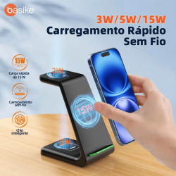 Carregador Sem Fio Magnético 3 em 1 Basike Ba WXC012 - 15W, Quick Charge