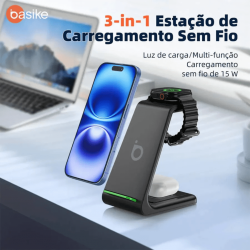 Carregador Sem Fio Magnético 3 em 1 Basike Ba WXC012 - 15W, Quick Charge