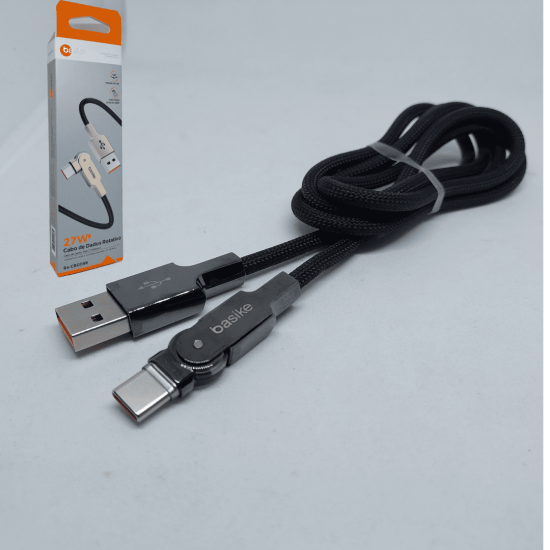 Cabo Carregador Turbo De Celular Angular Rotativo (USB - Tipo-C) 27W - 1Metro - Ba-CBO099 - Basike