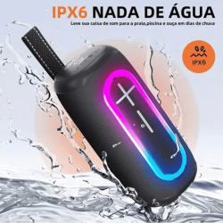 Caixa de Som Bluetooth Portátil Basike Ba RAD 020 - 20W, RGB, TWS, IPX6, Deep Bass