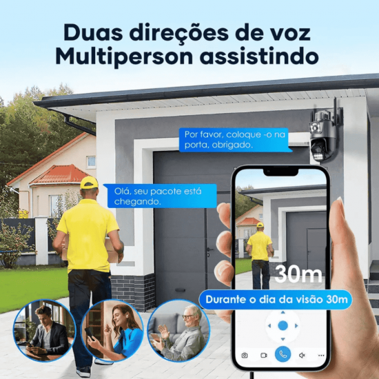 Câmera Externa Sirene Alarme Lente Dupla Visão Noturna Audio Smart Wi-Fi 360º - Inova