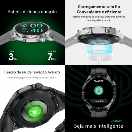 Smartwatch Bazik Prime GT4 Max – 46mm, Tela AMOLED, Bluetooth, GPS, NFC