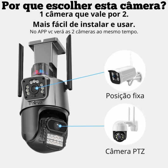 Câmera Externa Sirene Alarme Lente Dupla Visão Noturna Audio Smart Wi-Fi 360º - Inova