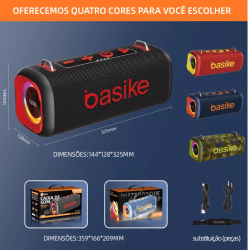 Caixa de Som Bluetooth Portátil Basike Ba RAD 125 - 160W, RGB, Hi-Fi, TWS, IPX6