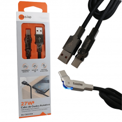 Cabo Carregador Turbo De Celular Angular Rotativo (USB - Tipo-C) 27W - 1Metro - Ba-CBO099 - Basike