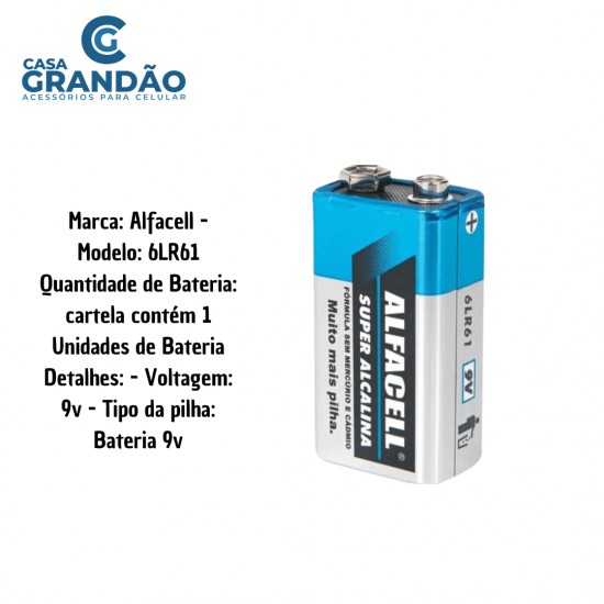 Bateria Alcalina 9v Cartela Com 1 Pilha Alfacell 6LR611B