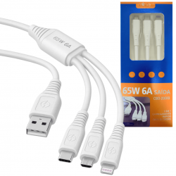 Cabo Carregador 65W Turbo 3 em 1 USB-C, Micro-USB e Lightning - Inova