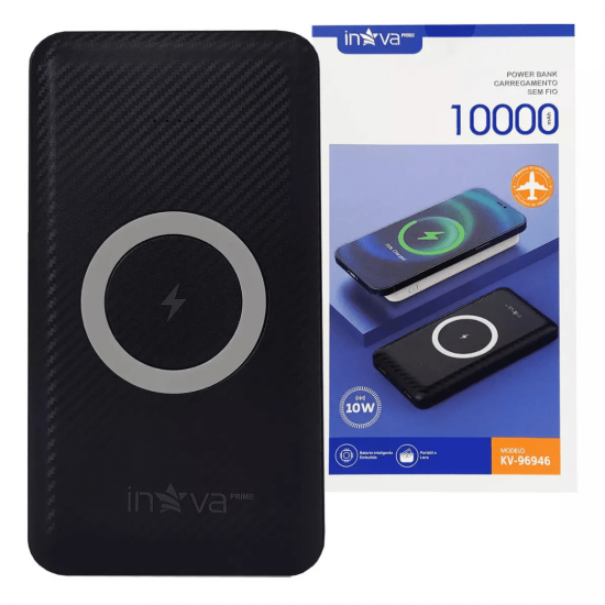 Carregador Portátil Powerbank Indução 10000mah Wireless Charger Sem Fio Original Inova