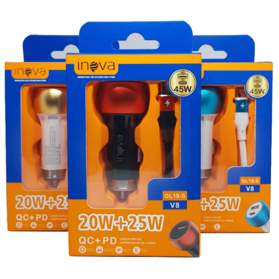 Carregador Veicular 12v 45W Carregamento Ultra rápido GL18-S (V8)