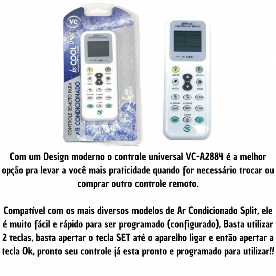 Controle Para Ar Condicionado VC-A2884 Remoto Universal 2000 em 1