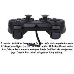 Controle para ps2 analógico com fio- cor preto fosco kv-283