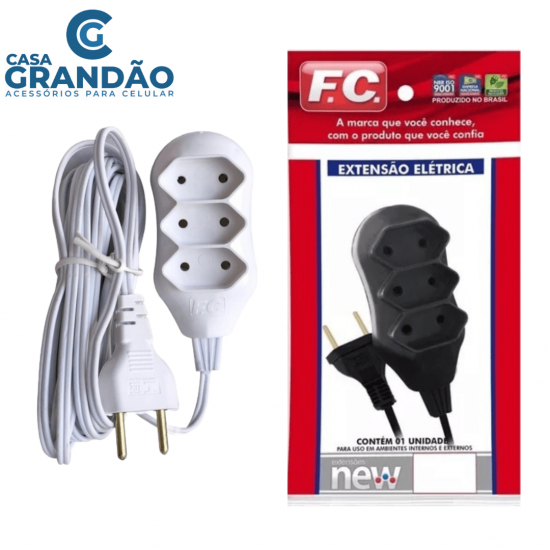 Extensão elétrica 1,5/3/5 Metros Extensão bipolar de Energia 3 Tomadas branco e preto
