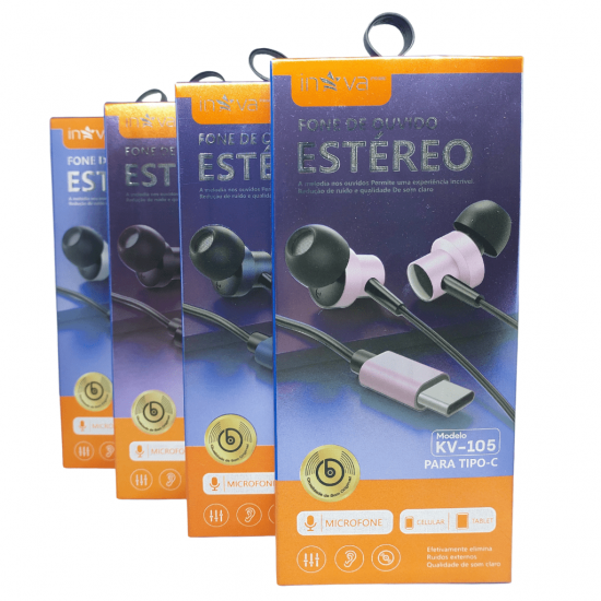 Fone De Ouvido com Microfone Estéreo Conexão Type-C diversas cores INOVA - kv-105