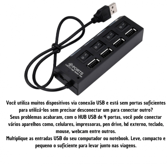 Hub usb 2.0 4 portas régua usb extensão usb pen drive teclado 480mbps au-015