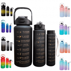 kit com 3 Garrafas 2000ml 900ml 300ml  com Adesivos 2D Motivacional Squeeze