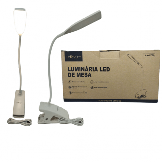 Luminária De Mesa Com Clipe Presilha Manicure Maquiagem Leitura Camping - Usb Leve Dobravel Portatil LAN-6736